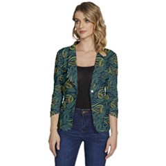 Pattern Abstract Green Texture Women s One-button 3/4 Sleeve Short Jacket