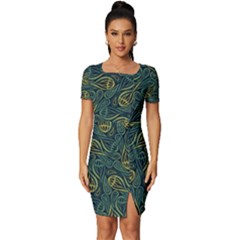 Pattern Abstract Green Texture Fitted Knot Split End Bodycon Dress