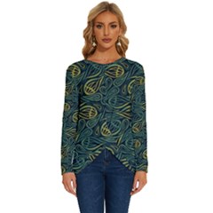 Pattern Abstract Green Texture Long Sleeve Crew Neck Pullover Top by Jancukart