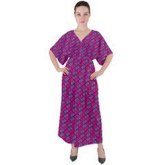 Heart Love Romantic Cute Pattern V-neck Boho Style Maxi Dress