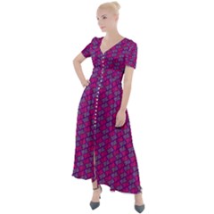 Heart Love Romantic Cute Pattern Button Up Short Sleeve Maxi Dress