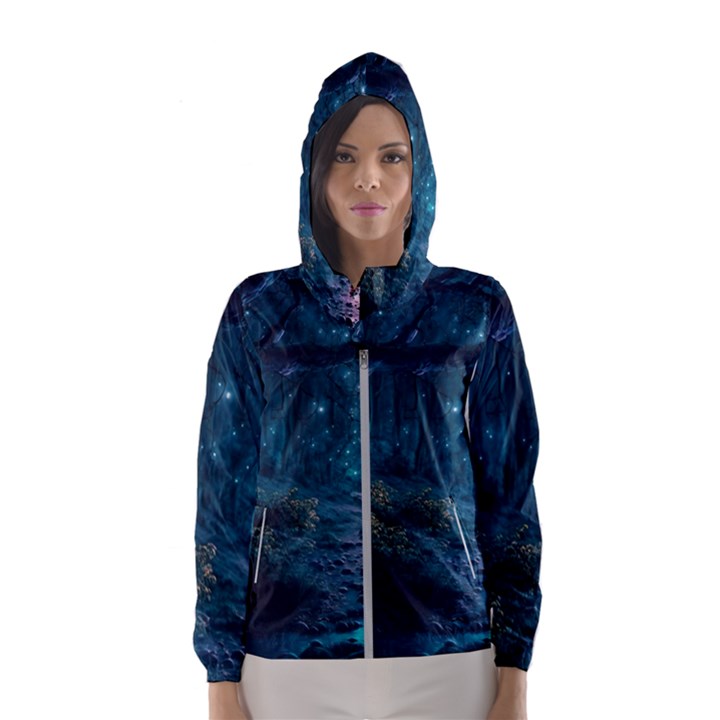 Path Forest Wood Light Night Women s Hooded Windbreaker