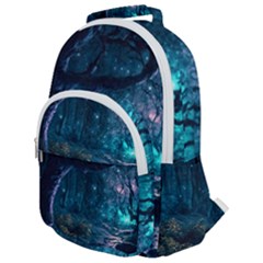 Path Forest Wood Light Night Rounded Multi Pocket Backpack