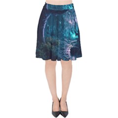 Path Forest Wood Light Night Velvet High Waist Skirt by Jancukart