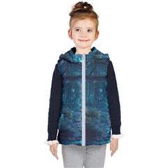 Path Forest Wood Light Night Kids  Hooded Puffer Vest by Jancukart