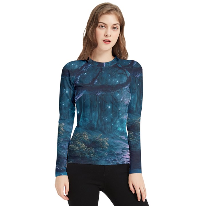 Path Forest Wood Light Night Women s Long Sleeve Rash Guard