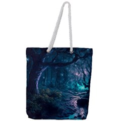 Path Forest Wood Light Night Full Print Rope Handle Tote (large) by Jancukart