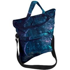 Path Forest Wood Light Night Fold Over Handle Tote Bag by Jancukart