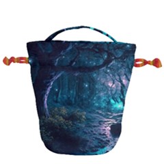 Path Forest Wood Light Night Drawstring Bucket Bag by Jancukart