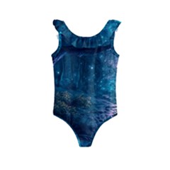 Path Forest Wood Light Night Kids  Frill Swimsuit