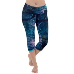 Path Forest Wood Light Night Lightweight Velour Capri Yoga Leggings