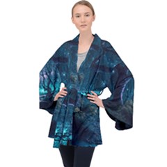 Path Forest Wood Light Night Long Sleeve Velvet Kimono  by Jancukart