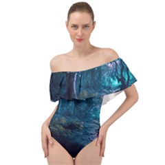 Path Forest Wood Light Night Off Shoulder Velour Bodysuit 