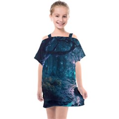 Path Forest Wood Light Night Kids  One Piece Chiffon Dress