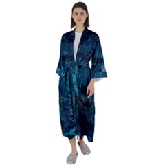 Path Forest Wood Light Night Maxi Satin Kimono by Jancukart