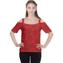 Floral Pattern Background Flowers Cutout Shoulder Tee