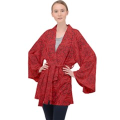 Floral Pattern Background Flowers Long Sleeve Velvet Kimono 