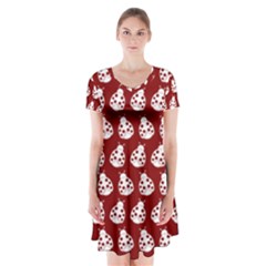 Ladybug Vector Geometric Tile Pattern Short Sleeve V-neck Flare Dress by GardenOfOphir