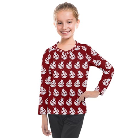 Ladybug Vector Geometric Tile Pattern Kids  Long Mesh Tee by GardenOfOphir