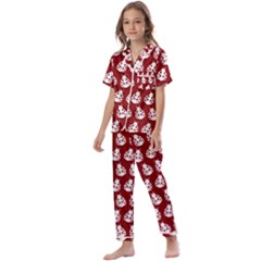 Ladybug Vector Geometric Tile Pattern Kids  Satin Short Sleeve Pajamas Set by GardenOfOphir