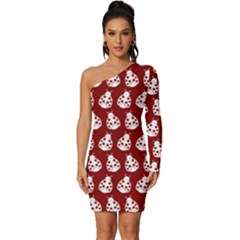 Ladybug Vector Geometric Tile Pattern Long Sleeve One Shoulder Mini Dress