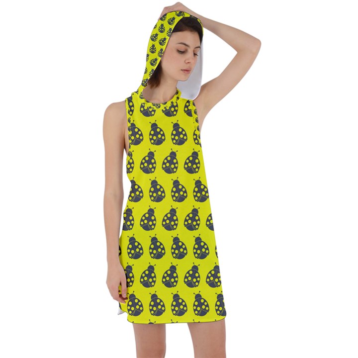 Ladybug Vector Geometric Tile Pattern Racer Back Hoodie Dress