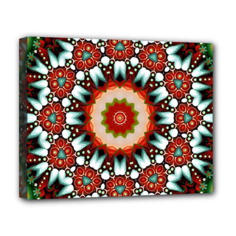 Kaleidoscope Floral Pattern Rosette Deluxe Canvas 20  X 16  (stretched) by Jancukart