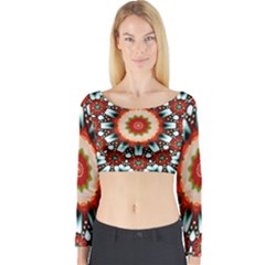 Kaleidoscope Floral Pattern Rosette Long Sleeve Crop Top