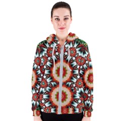 Kaleidoscope Floral Pattern Rosette Women s Zipper Hoodie