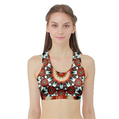 Kaleidoscope Floral Pattern Rosette Sports Bra With Border