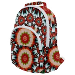 Kaleidoscope Floral Pattern Rosette Rounded Multi Pocket Backpack