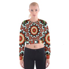 Kaleidoscope Floral Pattern Rosette Cropped Sweatshirt