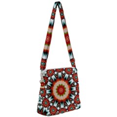 Kaleidoscope Floral Pattern Rosette Zipper Messenger Bag by Jancukart