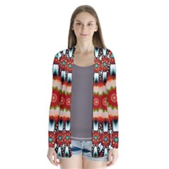 Kaleidoscope Floral Pattern Rosette Drape Collar Cardigan