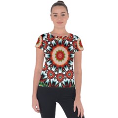 Kaleidoscope Floral Pattern Rosette Short Sleeve Sports Top  by Jancukart