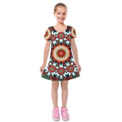 Kaleidoscope Floral Pattern Rosette Kids  Short Sleeve Velvet Dress