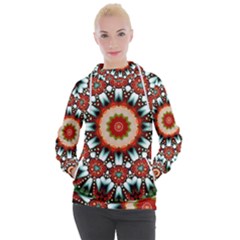 Kaleidoscope Floral Pattern Rosette Women s Hooded Pullover