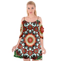 Kaleidoscope Floral Pattern Rosette Cutout Spaghetti Strap Chiffon Dress