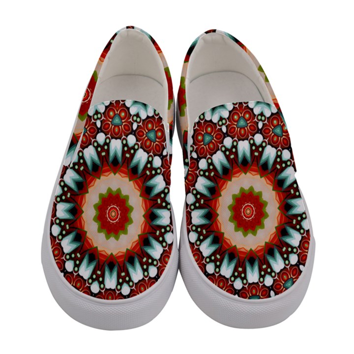 Kaleidoscope Floral Pattern Rosette Women s Canvas Slip Ons