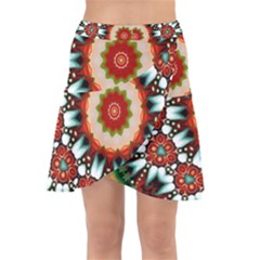 Kaleidoscope Floral Pattern Rosette Wrap Front Skirt by Jancukart