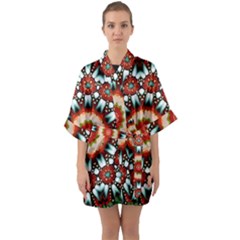 Kaleidoscope Floral Pattern Rosette Half Sleeve Satin Kimono 