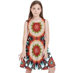 Kaleidoscope Floral Pattern Rosette Kids  Skater Dress by Jancukart