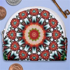 Kaleidoscope Floral Pattern Rosette Horseshoe Style Canvas Pouch by Jancukart