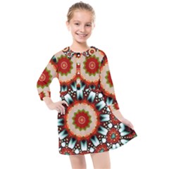 Kaleidoscope Floral Pattern Rosette Kids  Quarter Sleeve Shirt Dress