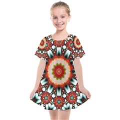 Kaleidoscope Floral Pattern Rosette Kids  Smock Dress by Jancukart