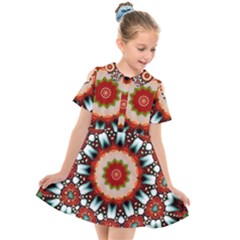 Kaleidoscope Floral Pattern Rosette Kids  Short Sleeve Shirt Dress