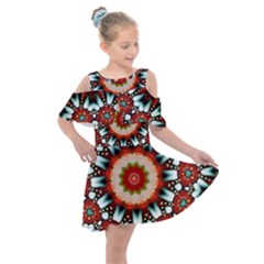 Kaleidoscope Floral Pattern Rosette Kids  Shoulder Cutout Chiffon Dress by Jancukart