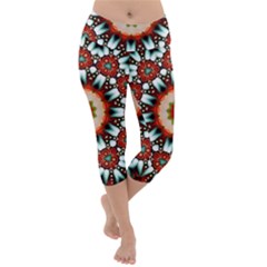 Kaleidoscope Floral Pattern Rosette Lightweight Velour Capri Yoga Leggings by Jancukart