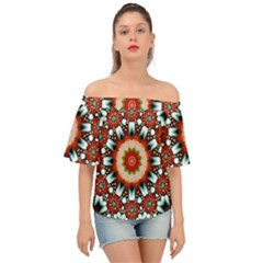 Kaleidoscope Floral Pattern Rosette Off Shoulder Short Sleeve Top by Jancukart