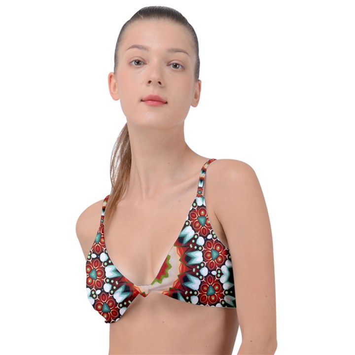 Kaleidoscope Floral Pattern Rosette Knot Up Bikini Top